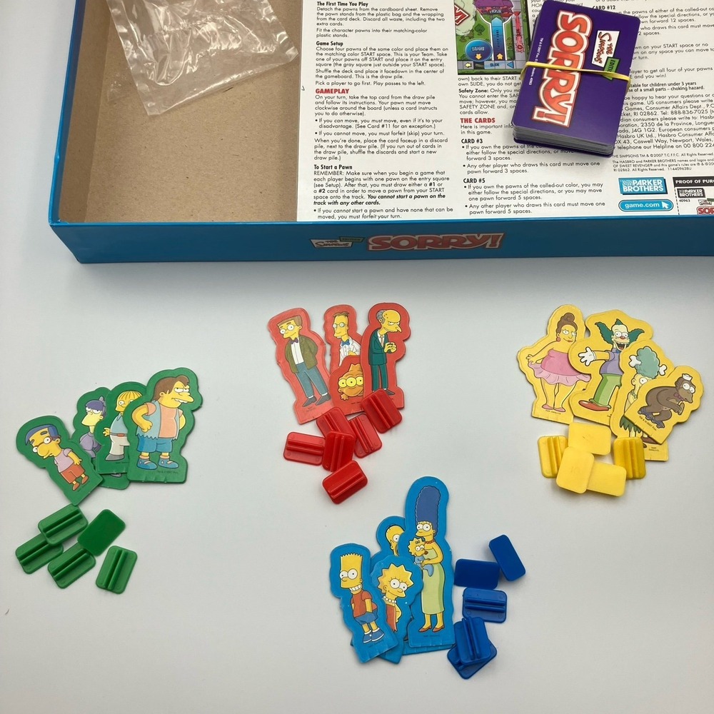 The Simpsons Sorry! Board Game Parker Brothers Complete Excellent Condition - Picture 4 of 9